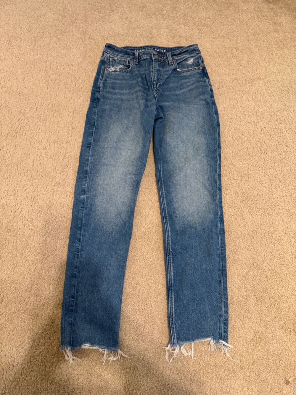 American Eagle Outfitters Blue Distressed Hem Women’s Mom Jeans